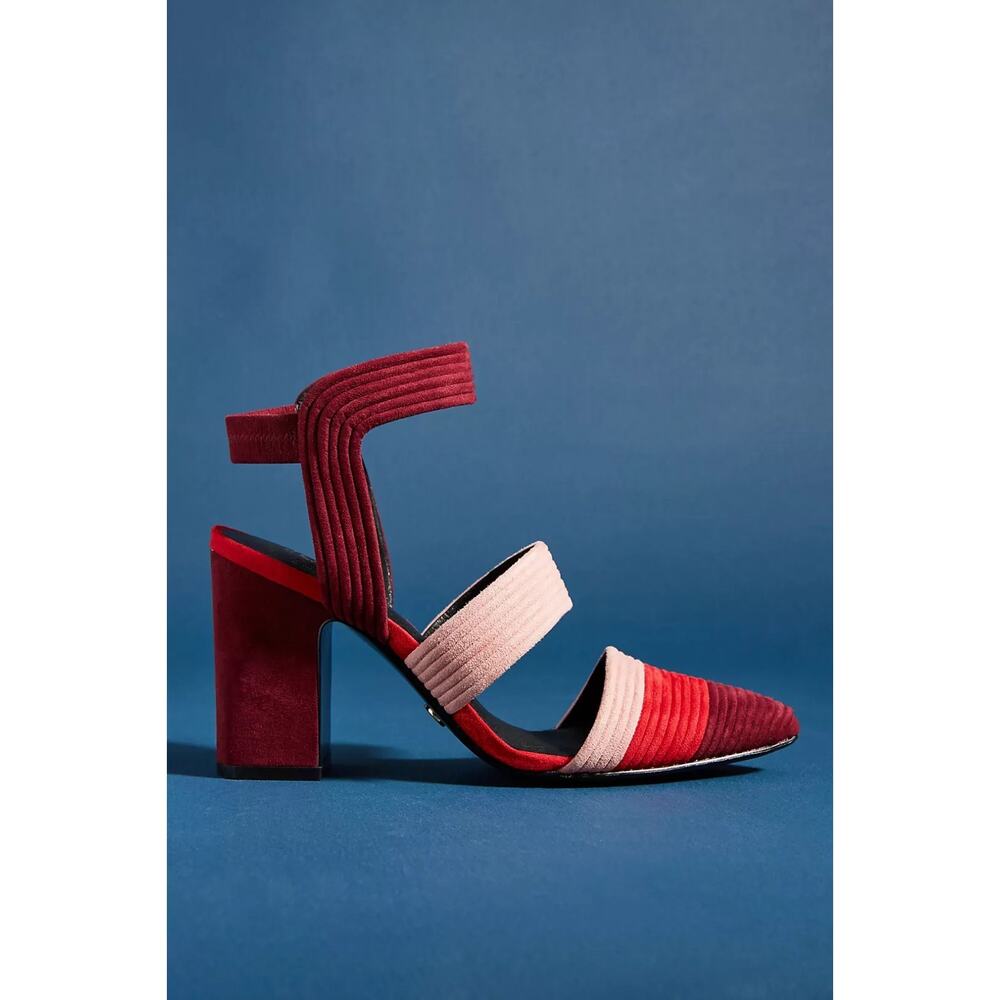 Anthropologie Cecelia New York Red Suede Colorblock Roxanne‎ Heels